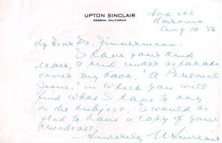 Schriftsteller (1878-1968). Eigenh. Brief mit U. (USinclair).