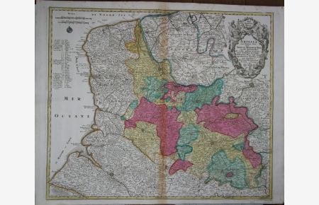 Artesia cum finitimis locis. Flächenkolorierte Kupferstichkarte der nordfranzösischen Provinz Artois von Matthäus Seutter.