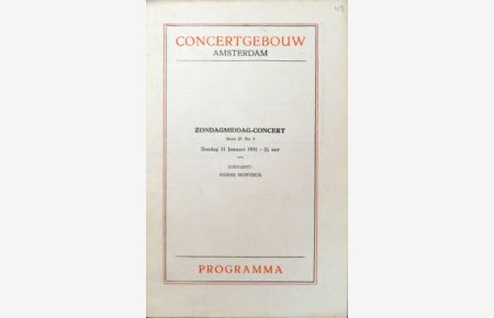[Programmheft] Concertgebouw Amsterdam. Programma van het Zondagmiddag-Concert (Serie ZI), Zondag 11 januari 1931 2½ uur