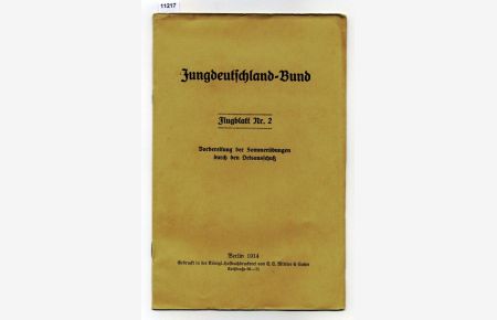 Jungdeutschland-Bund. Flugblatt Nr. 2. Vorbereitung der Sommerübungen durch den Ortsausschuß.