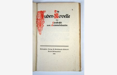 Die Juden-Novelle. (Hrsg. von M. Schnitzer). Mit zahlr. Vignetten von Karl Hutloff.