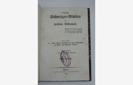 Katholische Schweizer-Blätter für christliche Wissenschaft. 9. Jg. (1867).   - Sammelschrift der Kath. schweiz. Gesellschaft für christliche Wissenschaft und Kunst und Eigenthum derselben.
