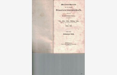 Zeitschrift für die gesamte Staatswissenschaft, In Vierteljahrs-Heften. Jahrgang 1846. Erstes Heft,
