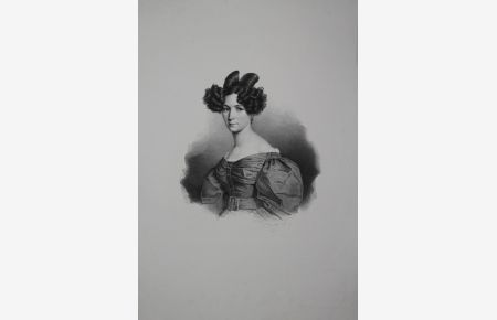 Portrait. Halbfigur nach halblinks mit gelocktem hochgestecktem Haar. Lithographie von Franz Seraph Hanfstaengl. Nicht bezeichnet, in der Platte signiert und datiert.