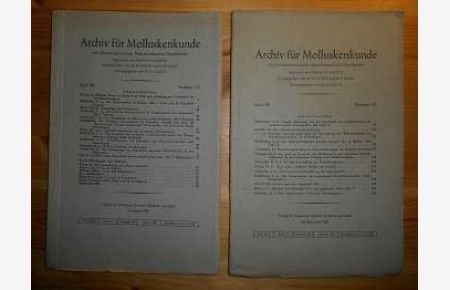 Archiv für Molluskenkunde (= Senkenbergische Naturforschende Gesellschaft) (Band 76, Nummer 1-3 u. 4-6, 20. Dezember 1947 u. 1. August 1947) (2 Bände, zus. EURO 22, 00 u. Porto EURO 2, 40) Einzelpreis: