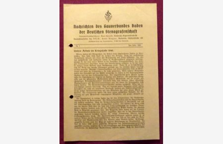 Nachrichten des Gauverbandes Baden der Deutschen Stenografenschaft Nr. 1 Januar / Februar 1941