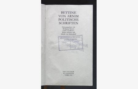 Bettine von Arnim Politische Schriften.   - Werke und Briefe: Band 3