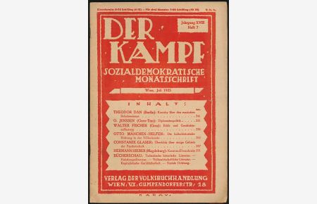 Der Kampf. Sozialistische Revue. Juli 1925. Jahrgang XVIII. Heft 7.