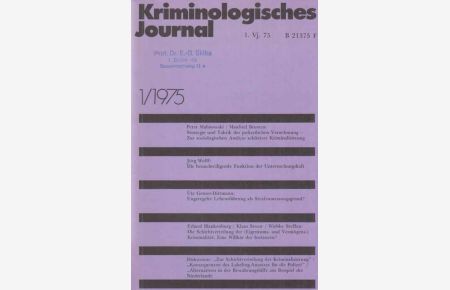 1 / 1975. Kriminologisches Journal. 7. Jahrgang.