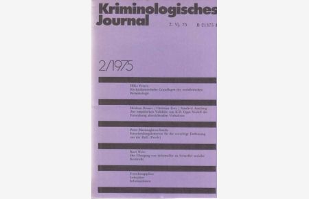 2 / 1975. Kriminologisches Journal. 7. Jahrgang.