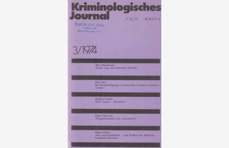3 / 1974. Kriminologisches Journal. 6. Jahrgang.