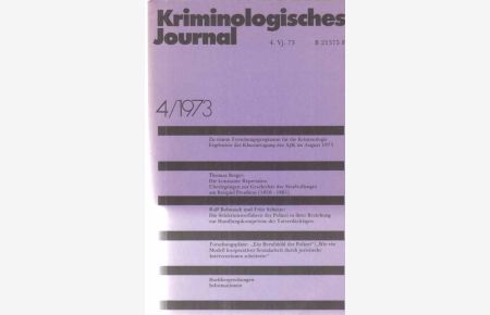 4 / 1973. Kriminologisches Journal. 5. Jahrgang.