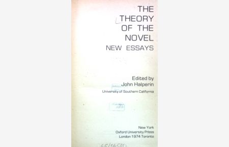 The Theory of the Novel, New Essays.