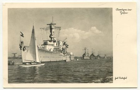 Postkarte: Kreuzer im Hafen.   - Reihe Kriegsmarine Nr. 1166.