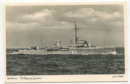 Postkarte: Zerstörer Wolfgang Zenker.   - Reihe Kriegsmarine Nr. 1233.