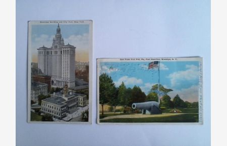 Municipal Building and City Hall, New York / Gun from Fort Pitt, Pa. , Fort Hamilton, Brooklyn, N. Y. Zusammen 2 Ansichtskarten
