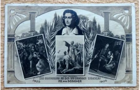 Ansichtskarte AK Zur Erinnerung an den 100jährigen Todestag Fr. von Schiller 1805-1905 (Die Räuber, Der Taucher, Die Verschwörung des Fiesko zu Genua)