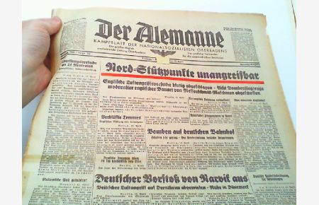 Kampfblatt der Nationalsozialisten Oberbadens. Jahrgang 1940 Folge 102 Samstag den 13. April. Schlagzeile: Nord-Stützpunkte unangreifbar.