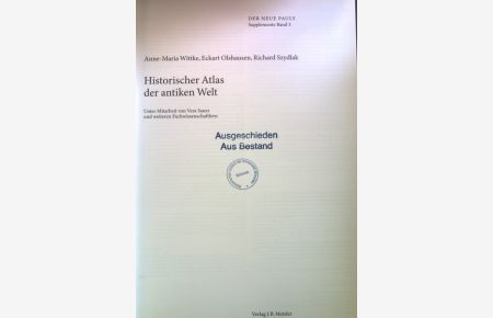 Historischer Atlas der antiken Welt.   - Der neue Pauly, Supplemente ; Band. 3