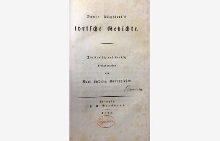 Lyrische Gedichte.   - Italienisch und deutsch herausgegeben von Karl Ludwig Kannegießer.