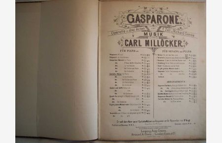 Gasparone. Operette in drei Acten von F. Tell u. Richard Genée.  Musik ca. 1900