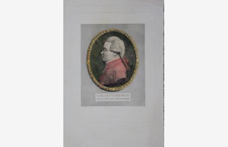 Portrait. Brustfigur im Profil nach links in Oval. Anonymer, kolorierter Stahlstich.