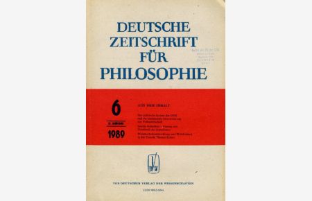 Deutsche Zeitschrift für Philosophie 37. Jg. Heft 6.
