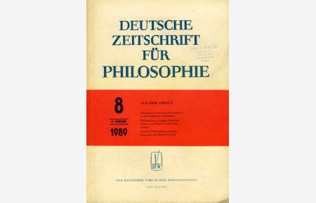 Deutsche Zeitschrift für Philosophie 37. Jg. Heft 8.