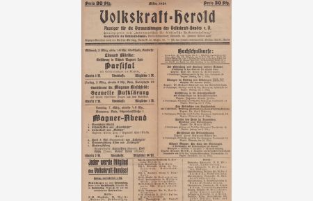 Volkskraft-Herold. März 1920. Anzeiger für die Veranstaltungen des Volkskraft-Bundes e. V.