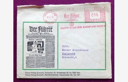 Briefumschlag mit Werbung für Der Führer Das badische Kampfblatt für nationalsozialistische Politik und deutsche Kultur