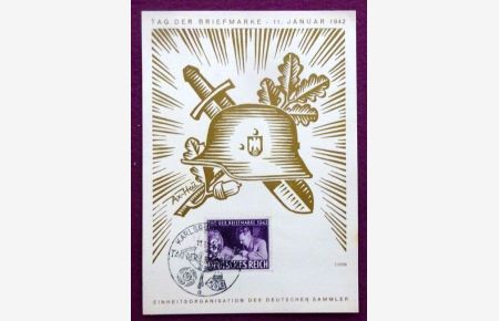 Sonderkarte Tag der Briefmarke 11. Januar 1942. Einheitsorganisation der deutschen Sammler (mit Stempel Karlsruhe 1942, Motiv v. Ax-Heu)