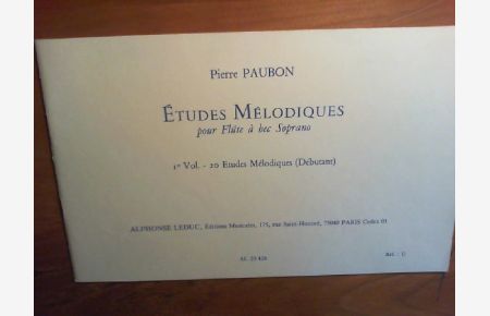Études Mélodiques pour Flûte à bec Soprano.   - 1er volume - 20 Études Mélodiques (Débutant). AL 25428.
