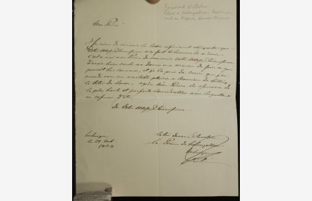LAS. Eigenhändiger Brief mit Signatur an Mon Prince (möglicherweise an den Schwiegervater Eugène de Beauharnais, Herzog von Leuchtenberg). Eine halbe Seite, signiert mit le Prince de Hohenzollern-Hechingen, datiert