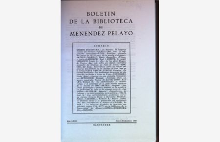Boletin De La Biblioteca De Menendez Pelayo: Ano LXIII: Enero-Diciembre 1987.