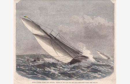 Original Holzstich, koloriert: Royal Victoria Yacht Club Regatta: Finish Of The Race For The Vice-Commodore's Plate
