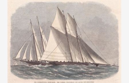Original Holzstich, koloriert: The International Yacht-Race: The Cambria Weathering The Sappo Off Bonchurch