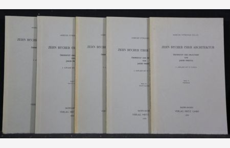 Zehn Bücher über Architektur. Übersetzt und erläutert von Jakob Prestel. 2. Auflage. Buch 1-10 in 4 Bänden und 1 Tafelband. Insgesamt 5 Bände.
