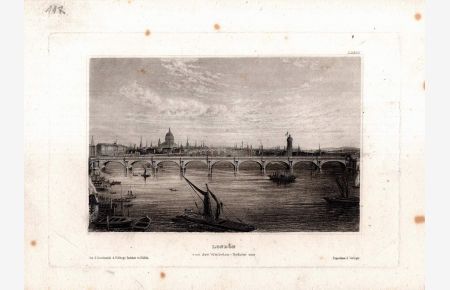 London von der Waterloo-Brücke aus. Stahlstich-Ansicht.