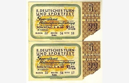 II. Deutsches Turn- und Sportfest Leipzig 1956  - 2 Eintrittskarten