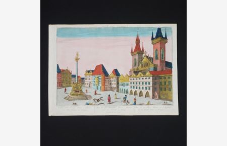 Kupferstich: Ansicht des Altstädter Thein = Platzes und der Kirche in Prag  - Veduta della piazza Thein chiesa un Citta Vechia in Praga