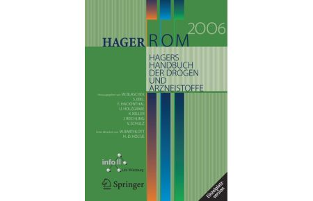 HagerROM 2006, Hagers Handbuch der Drogen und Arzneistoffe, Einzelplatzversion, 1 CD-ROM Für Win 98, NT 4. 0, 2000, ME oder XP von Springer Verlag - Plattform : Windows 98, Windows Me, Windows 2000, Windows XP