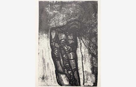 Tod im Bauch. Original Prägerdruck und Aquatinta auf Bütten. 1988. Darstellung ca. 25 x 32 cm, Blatt ca. 40 x 53, 5 cm.