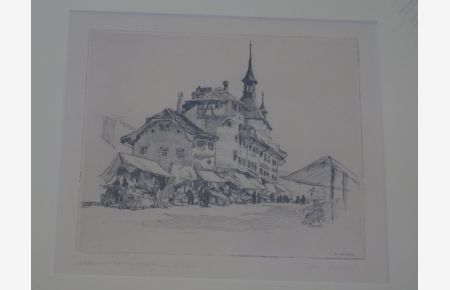 Radierung - Waisenhausplatz in Bern.   - Österreichische Künstlerin 1877-1945.