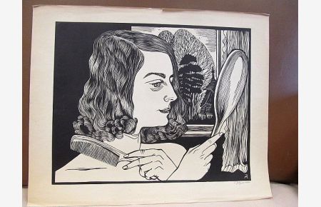 Schönheit und Vergänglichkeit ( Frau mit Kamm und Handspiegel ). Holzschnitt auf stärkerem Papier, rechts unten mit *C. Felixmüller* signiert, undatiert ( 1930 ).