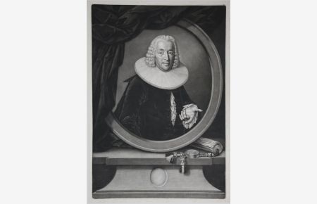 Porträt. Halbfigur in Oval auf Sockel. Kupferstich in Schabkunsttechnik (Mezzotinto) von Johann Elias Haid. Abzug vor aller Schrift.