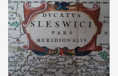 Ducatus Sleswici Pars Meridionalis. Kolorierte Kupferstichkarte von Johannes Mejer bei Blaeu, Amsterdam, 1662. 40, 5 x 62 cm.