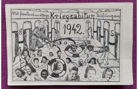 AK Ansichtskarte Fotomontage Kriegsabitur 1942 Karlsruhe (Karte v. einer Trude aus Karlsruhe an Günter Hartmann, Nördliche Hildapromenade 19, Karlsruhe 23. 3. 1942)
