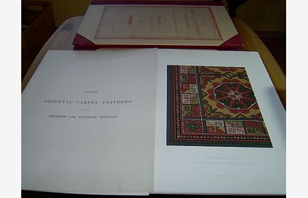 Ancient Oriental carpet patterns after pictures and originals of the fifteenth and sixteenth centuries; with descriptive text by Julius Lessing. Thirty plates printed in colours.