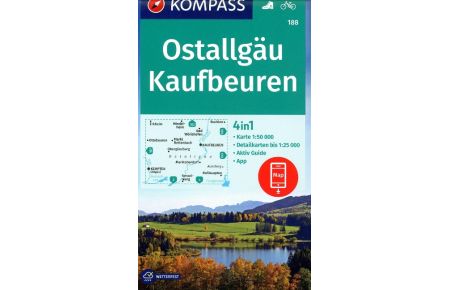 KOMPASS Wanderkarte 188 Ostallgäu, Kaufbeuren 1:50. 000  - markierte Wanderwege, Fahrradwege, Skitouren, Langlaufen