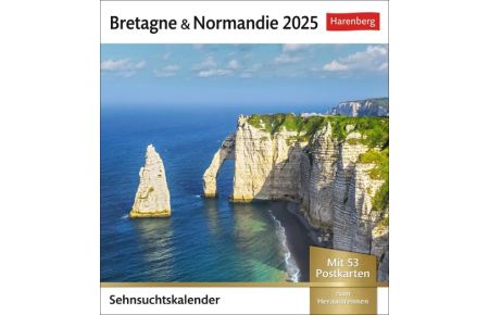 Bretagne & Normandie Sehnsuchtskalender 2025 - Wochenkalender mit 53 Postkarten  - 53 Postkarten in einem Wochenkalender mit Urlaubsflair. Foto-Tischkalender für einen Hauch Frankreich im Alltag. Auch zum Aufhängen
